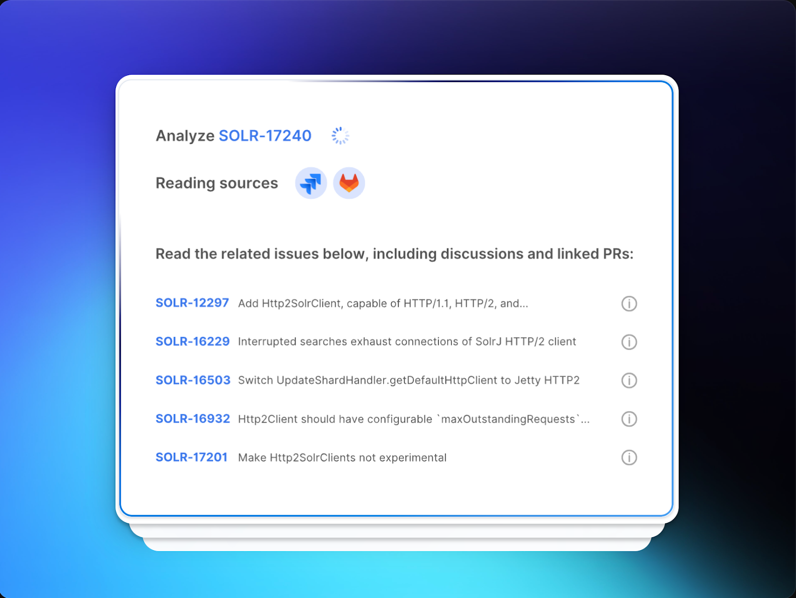 Issue Analyzer showing similar past issues and solutions